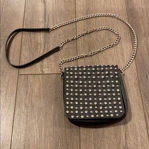 Leather bag w studs & crystals w chain strap